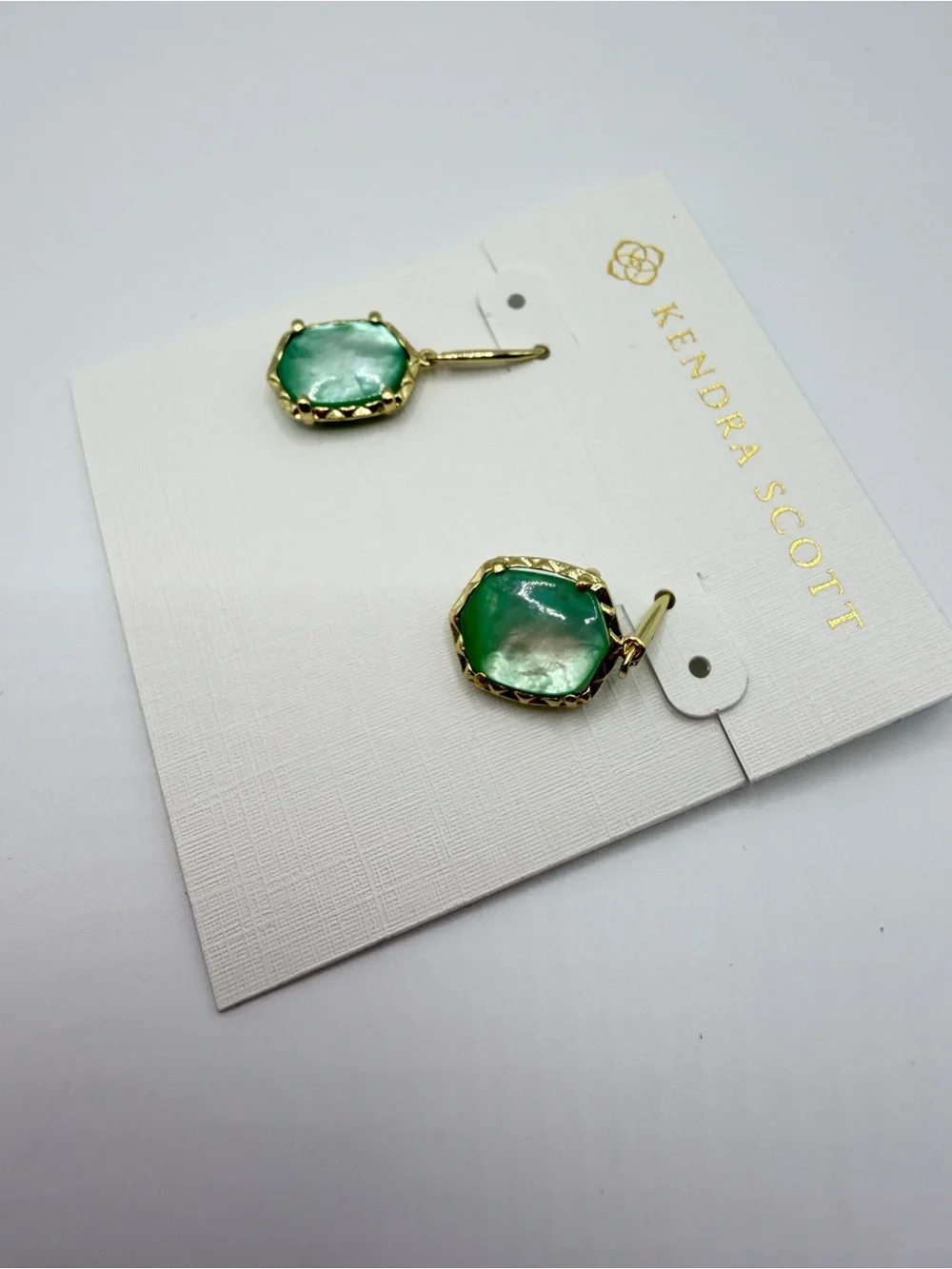 Kendra Scott Gold-Tone Drop Earrings with Light Green Stones - Picture 3 of 6